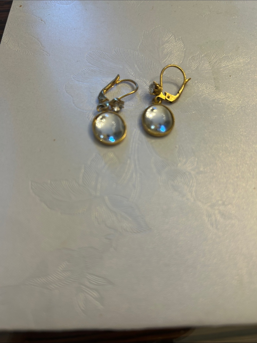 Gold-Tone White Cabochon Drop Earrings